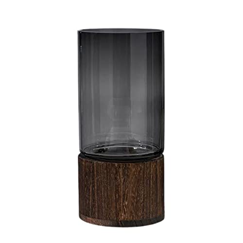 Moderne Glasvase, Holzglasvase, Boho-Blumenvase mit Holzsockel, Klare Vase für Zuhause, Wohnzimmer, Büro, Schreibtisch-Dekor (M) von LSFYYDS