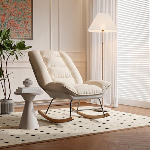 Schaukelstuhl Stillstuhl mit 5-fach verstellbarer Neigung aus Leinen und Technischem Tuch in Beige und Grau für Kinderzimmer, Wohnzimmer, Terrasse und Schlafzimmer (A) von LSFYYDS