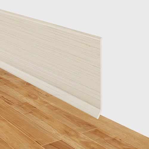Weichsockelleiste selbstklebend PVC Sockelleisten flexible Sockelleiste selbstklebend 10cm breit Fussleisten Bodenleisten Vinyl Wandsockelleiste (Beige Holzmaserung, 10cm×12m) von LSGCQ