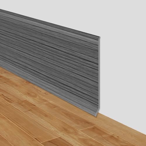 Weichsockelleiste selbstklebend PVC Sockelleisten flexible Sockelleiste selbstklebend 10cm breit Fussleisten Bodenleisten Vinyl Wandsockelleiste (Dunkelgrau Holzmaserung, 10cm×18m) von LSGCQ