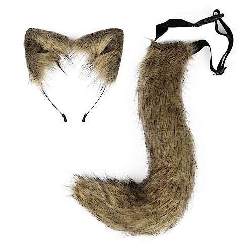 2 Stück Katze Cosplay Kostüm Set, Halloween Kostüme Katzenohren Stirnband Tier Fuchsschwanz Fox Wolf Cosplay Katzenschwanz Tierohren Schwanz Set für Erwachsene Halloween Fasching Karneval Cosplay von LSGGTIM