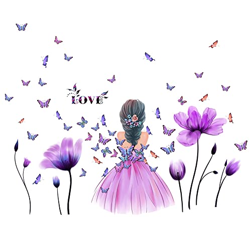 4PCS Mädchen Wandtattoo Aufkleber, Mädchen Inspirierendes Zitat Wall Sticker Blumen Schmetterling Ballerina Mädchen Löwenzahn Wandsticker für Schlafzimmer Kinderzimmer Hintergrund Wanddeko,30cmx60cm von LSGGTIM