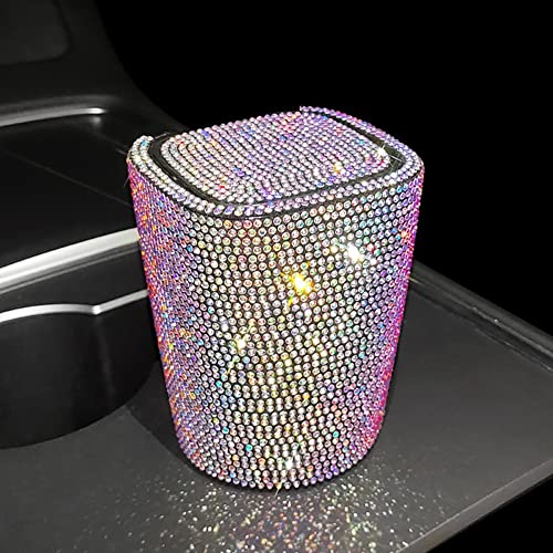 Diamant Auto Aschenbecher, Glitzer Auto Aschenbecher mit Deckel und LED-Leuchten Tragbare Zigarette Aschenbecher Halter Tasse Bling Kristall Aschenbecher für Frauen Auto Zuhause Büro-9cmx7.5cmx7.5cm von LSGGTIM