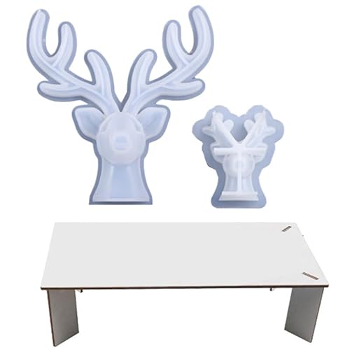 LSGGTIM 3D Hirsch Silikonform, 2PCS Weinachten Silikonformen Hirschkopf Gießformen Epoxidharz mit Holz Support Board Hirschständer DIY Elch Harzformen Silikon Formen Elk and Antlers Jewelry Organizer von LSGGTIM
