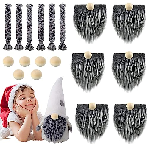 LSGGTIM Weihnachten Vorgeschnittener Zwergenbart, 18PCS Kunstpelz Stoff GNOME Bart mit Holzkugeln Set Graue Kunsthaar Handgefertigter Zwergbart DIY Halloween Weihnachtsmann Bart Party Kostüm Zubehör von LSGGTIM