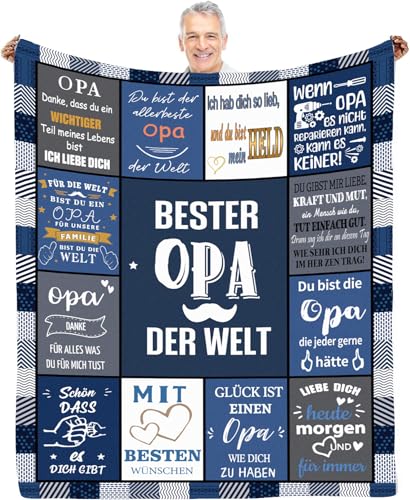 Geschenke Kuscheldecke Decke für Opa,Personalisierte Geschenke Decke zum Vatertaggeschenk für Bester Opa Personalisierte Geschenke Decke An Meinen OPA.Super Weiche Flanelldecke Wohndecke fur Sofa von LSGXZS