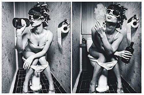Kunstdruck auf Leinwand, Motiv Frau auf der Toilette, Schwarz / Weiß, ohne Rahmen von LSHDXD
