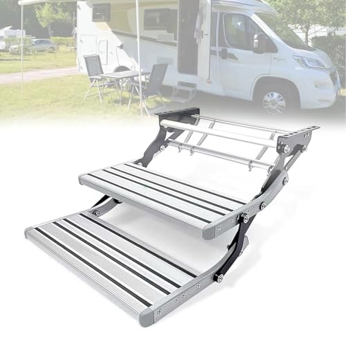 LSHFYV Wohnmobiltreppe, Faltbare, herunterklappbare manuelle elektrische Treppe, Wohnmobil-Tritthocker, Wohnmobil-Einstiegstreppe, 200 kg Tragkraft, eloxiert, mit LED-Licht 2-Step-Manualwithlight LSHFYV Wohnmobiltreppe, Faltbare, herunterklappbare manuelle elektrische Treppe, Wohnmobil-Tritthocker, Wohnmobil-Einstiegstreppe, 200 kg Tragkraft, eloxiert, mit LED-Licht 2-Step-Manualwithlight von LSHFYV