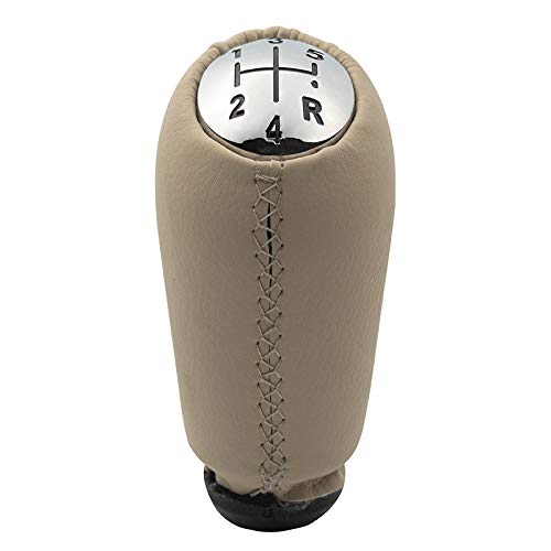 LSHIJI Schaltknauf Leder Chrom Auto Styling Schaltknauf Hebel Schaltstift Passend for Renault Clio 3 for Megane 2 for Scenic for Kangoo 2005 2006 2007 2008 2009(Chrome Cap Beige) von LSHIJI