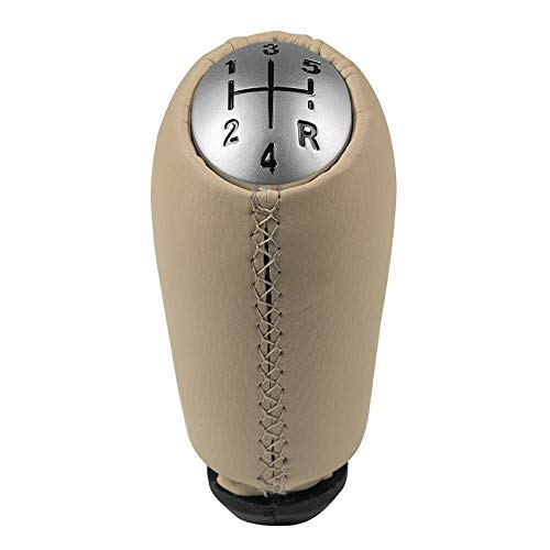 LSHIJI Schaltknauf Leder Chrom Auto Styling Schaltknauf Hebel Schaltstift Passend for Renault Clio 3 for Megane 2 for Scenic for Kangoo 2005 2006 2007 2008 2009(Matte Cap Beige) von LSHIJI