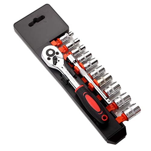 LSHK 1/4-Zoll-Ratschenschlüssel-Set, Mechaniker-Werkzeug-Set und Steckschlüssel-Set mit Schnellspanner, umschaltbarer Ratschengriff und Verlängerungsstange, 12-teiliges Set von LSHK