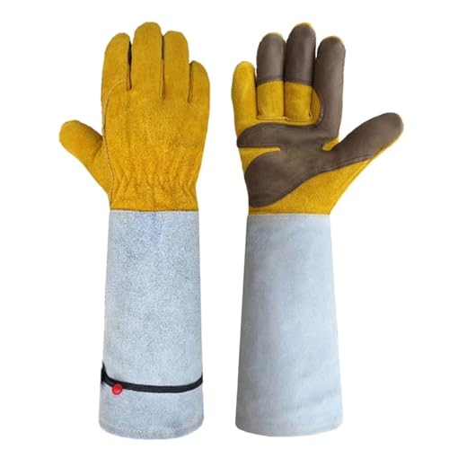 LSHMING 2 Paar Rindsleder Lange Rohr Garten Arbeit Verschleiß-beständig Handschuhe for Baustellen(Brown) von LSHMING