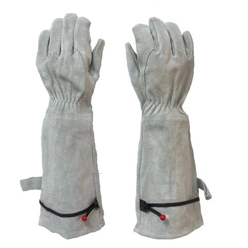 LSHMING 2 Paar Rindsleder Lange Rohr Garten Arbeit Verschleiß-beständig Handschuhe for Baustellen(Gray) von LSHMING