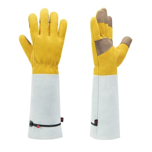 LSHMING 2 Paar Rindsleder Lange Rohr Garten Arbeit Verschleiß-beständig Handschuhe for Baustellen(Yellow) von LSHMING