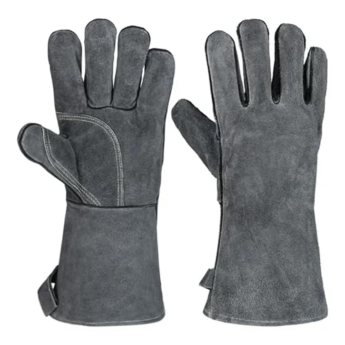LSHMING 2 Pairs BBQ Handschuhe for Grill Hitze Leder Schmieden(Gray,14inch) von LSHMING