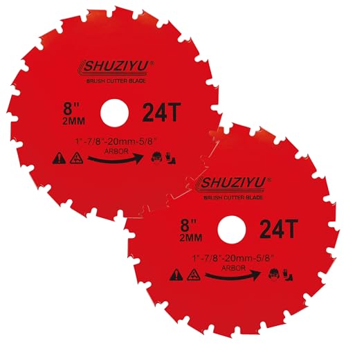 LSHUZIYU 200x2mm-24T, 2 Stück, 25.4mm Dorn mit Adapter 22.23-20-16mm, Mulchmesser-Klinge, Freischneiderklinge, Freischneider Sägeblatt, Unkrautklinge, Dickichtmesser, Freischneider Messer von LSHUZIYU