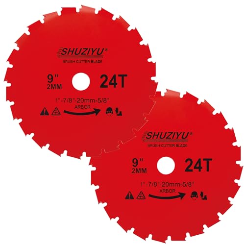 LSHUZIYU 225x2mm-24T, 2 Stück, 25.4mm Dorn mit Adapter 22.23-20-16mm, Mulchmesser-Klinge, Freischneiderklinge, Freischneider Sägeblatt, Unkrautklinge, Dickichtmesser, Freischneider Messer von LSHUZIYU