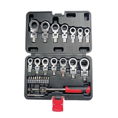 LSLANSOON 27-teiliges Flexkopf-Ratschenschlüssel-Set, 6-20 mm, austauschbare Torx-Ratschenschlüsselköpfe mit Schraubendreher-Bits, Multifunktionswerkzeug-Set mit Koffer von LSLANSOON