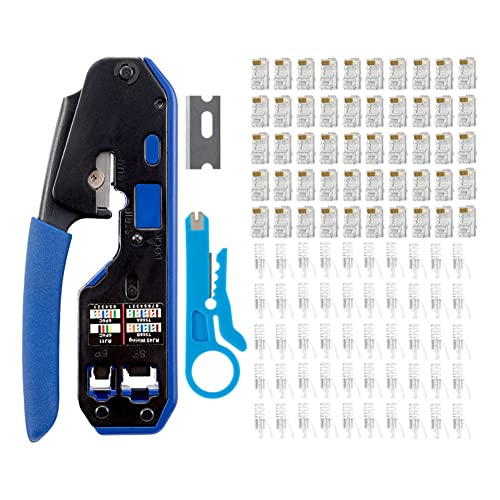 RJ45 Crimpwerkzeug-Set, CAT5 CAT5e CAT6 Ethernet Crimper Modularer Datenkabel Abisolierzange Cutter für Standard RJ11/RJ12 und RJ45 Stecker (Crimper mit Stecker) von LSLANSOON