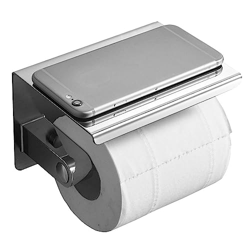 Toilettenpapierhalter mit Telefonablage, Wandmontage, Edelstahl, Taschentuchspender für Badezimmer (Einzelrolle, Silber) von LSLANSOON