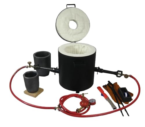 16KG Propangas-Schmelzofen-Set Dual Brennern, mit 2 Graphit-Tiegel(16KG&6KG), 118ml Barrenform, Zange und Handschuhe, Brennofen für Schmelzendes Metall Kupfer, Messing und Aluminium von LSMIITTH