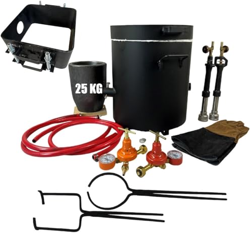 25KG Propangas-Schmelzofen-Set mit Tiegelzange Set und extra großem 2-teiliger Sandguss-Fläschchen (25x25x12.5cm), Gießerei Casting Brennofen Set für Schmelzen Metall Gold Kupfer Aluminium ﻿ von LSMIITTH
