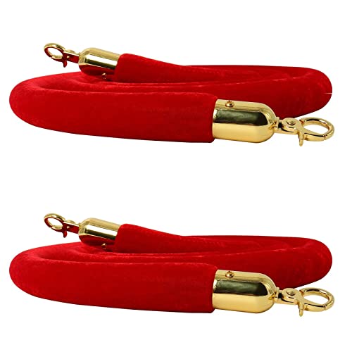 Absperrkordel Rotes Samtseil 2er-Set, 1 M/2 M/2,5 M/3 M Seil Zur Kontrolle Der Menschenmenge Für Lobby-Eingang Vip-Stütze, Flexible Post-Warteschlangen-Barriere Mit Goldhaken (Size : 2m (6.5 feet)) von LSMKK