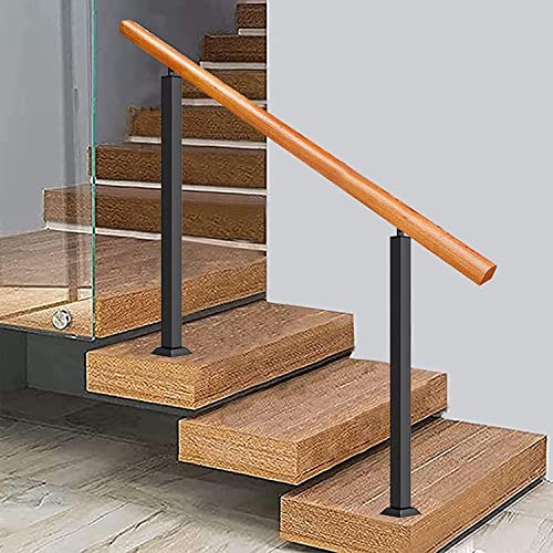 Geländer Innen Außen Treppengeländer Pfosten 2er-Pack Deck-Baluster-Frontmontage, Innen-Außen-Schwarz-Treppenspindeln Pfosten/ Halbrunder Handlauf Aus Holz, Geländersystem Aus Metall Mit Top Verstellb von LSMKKA