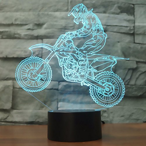 3D Optical Illusion Lampe LED Nachtlichter Motocross Modell, Cooja Touch Tischlampe Haus Dekoration 7 Farben Einzigartige Lichteffekte 1.5m USB Kabel zum Kinder von lunaoo