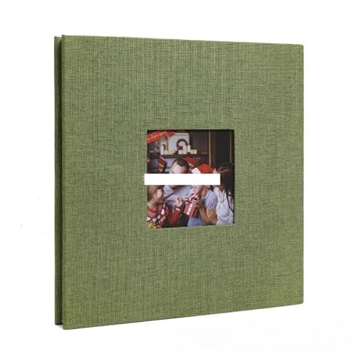 Fotoalbum 16 Zoll Leinen Selbstklebendes Fotoalbum mit offenem Fenster DIY Große Kapazität Handgefertigte kreative Geschenke Zeichnen Sie das Wachstum von Kindern auf(Dark Green) von LSNNMU