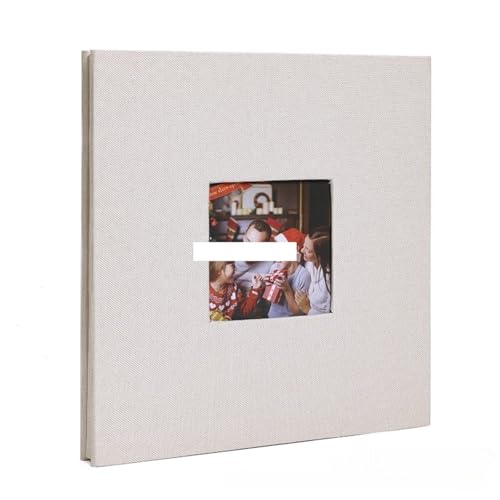 Fotoalbum 16 Zoll Leinen Selbstklebendes Fotoalbum mit offenem Fenster DIY Große Kapazität Handgefertigte kreative Geschenke Zeichnen Sie das Wachstum von Kindern auf(Light Beige) von LSNNMU