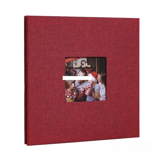 Fotoalbum 16 Zoll Leinen Selbstklebendes Fotoalbum mit offenem Fenster DIY Große Kapazität Handgefertigte kreative Geschenke Zeichnen Sie das Wachstum von Kindern auf(Red) von LSNNMU