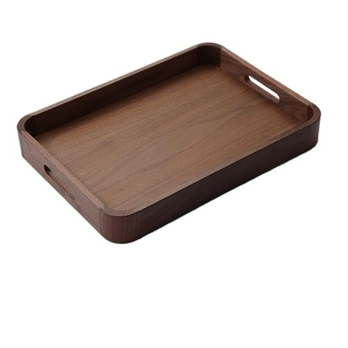 LSNNMU Serviertablett Tablett aus Walnussholz, rechteckiges Haushalts-Teetablett, Obstteller, Kaffee-Serviertablett aus massivem Holz(36 * 26 * 5cm) von LSNNMU