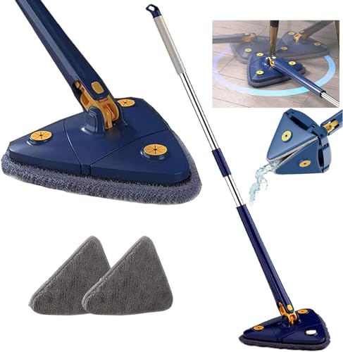 Dreieckiger Bodenwischer Angle Mop, Dreieckiger Bodenwischer Angelmop, Wischmopp Dreieckig, Dreieckiges Bodenwischtuch Angle Mop, Extendable Mop (Blue+2mop Heads) von LSNTUU