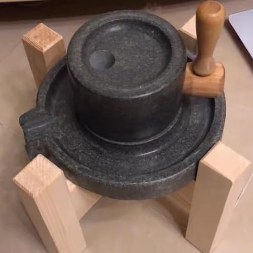 Handgekurbelte Nasskornmühle, Lapislazuli-Haushalts-Steinmühle, Getreidesteinmühle mit Holzständer(22cm/8.7in) von LSOPCYE