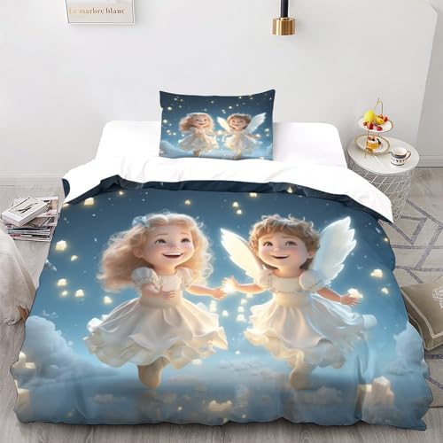 LSORU Anime-Engel Bettwäsche Bettbezug-Set Mikrofaser, Bettbezug Reißverschluss Und Kissenbezug Für Schlafzimmer, Weiche Bequemer Single（135x200cm） von LSORU