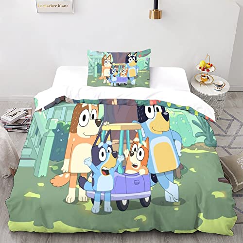 LSORU Bluey Betten Set Für Kinder Erwachsene Mädchen Bettbezug Set Bettwäsche Set Für Schlafzimmer, Weiche Bequemer Single（135x200cm） von LSORU