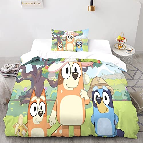 LSORU Bluey Bettwäsche 3 Teilig Bettwäsche Set Mit Reißverschluss Bettbezug Und Kissenbezug Für Erwachsene Teenager Kinder Single（135x200cm） von LSORU