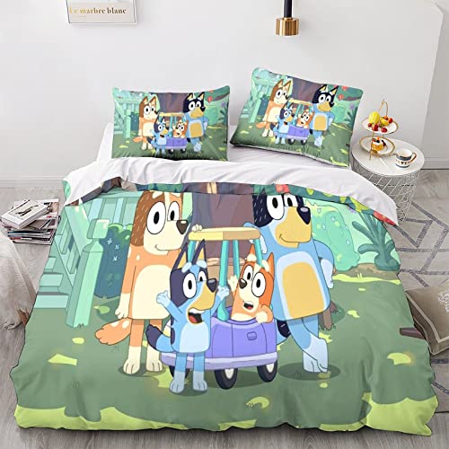 LSORU Bluey Bettwäsche 3D Bettbezug Set Bettwäsche Set 3 Teilig Bettbezüge Mikrofaser Bettbezug Mit Reißverschluss Und Kissenbezug King（220x240cm） von LSORU