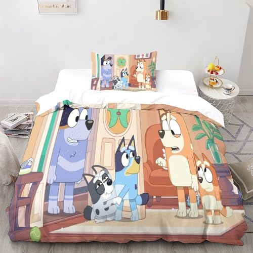 LSORU Bluey Bettwäsche Bettbezug-Set Mikrofaser, Bettbezug Reißverschluss Und Kissenbezug Für Schlafzimmer, Weiche Bequemer Single（135x200cm） von LSORU