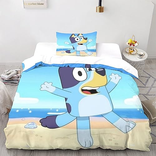 LSORU Bluey Bettwäsche Bettwäsche Set Microfaser Bettbezug Und Kissenbezug Mit Reißverschluss 3 Teilig Sets Für Erwachsene Teenager Kinder Single（135x200cm） von LSORU