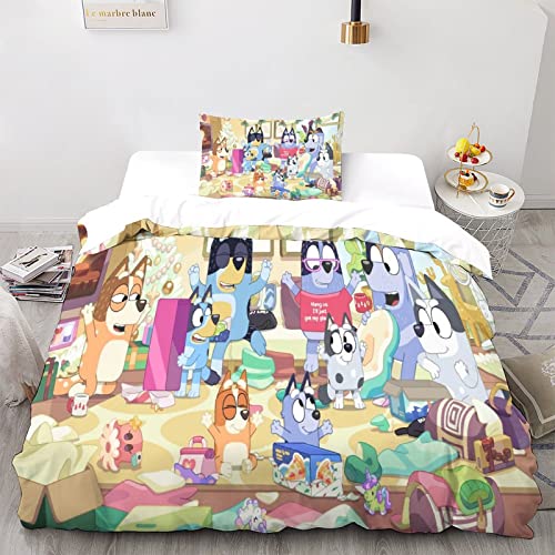 LSORU Bluey Bettwäsche Bettwäsche Set Microfaser Bettbezug Und Kissenbezug Mit Reißverschluss 3 Teilig Sets Für Erwachsene Teenager Kinder Single（135x200cm） von LSORU