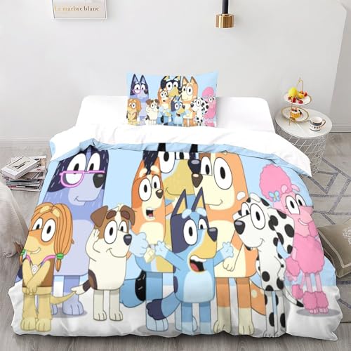 LSORU Bluey Bettwäsche Set Bettbezug 3D Bedruckte Betten Für Kinder Jungen Mädchen Thema Raumdekor Für Schlafzimmer, Weiche Bequemer Single（135x200cm） von LSORU