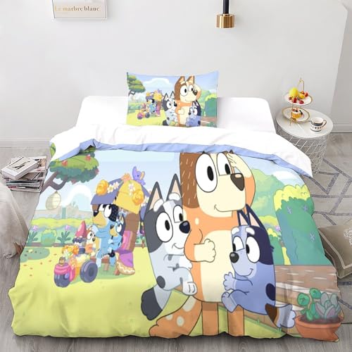 LSORU Bluey Bettwäsche Set Bettbezug Set Atmungsaktive Mikrofaser Bettwäsche Für Schlafzimmer, Weiche Bequemer Single（135x200cm） von LSORU