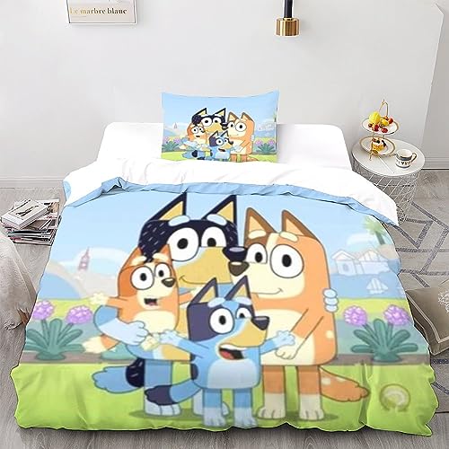 LSORU Bluey Bettwäsche Set Bettbezug Set Atmungsaktive Mikrofaser Bettwäsche Für Schlafzimmer, Weiche Bequemer Single（135x200cm） von LSORU