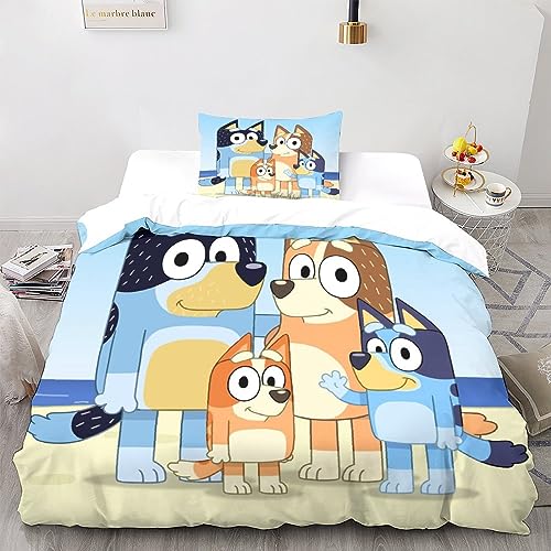 LSORU Bluey Kinder Bettbezug Set Startseite Satz, Bettwäsche Satz Moderne Bettbezug Für Jugendliche Jugend Mädchen Jungen, Startseite Schlafzimmer Dekor Single（135x200cm） von LSORU