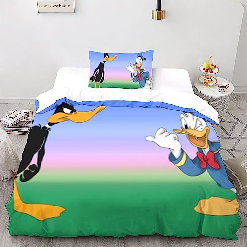 LSORU Daffy Duck Bettwäsche Teilig Mikrofaser Bettbezüge Jungs Kinderbettwäsche Set Mit Reißverschluss Und Kissenbezug 3 Teilig Sets Single（135x200cm） von LSORU