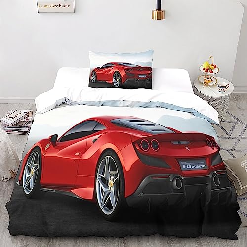 LSORU Ferrari 3D Print Kinder Betten Set Bettwäsche Set,Microfaser Bettbezüge, Himmlische Qualität Bettbezug Mit Kissenbezug Teilig Single（135x200cm） von LSORU