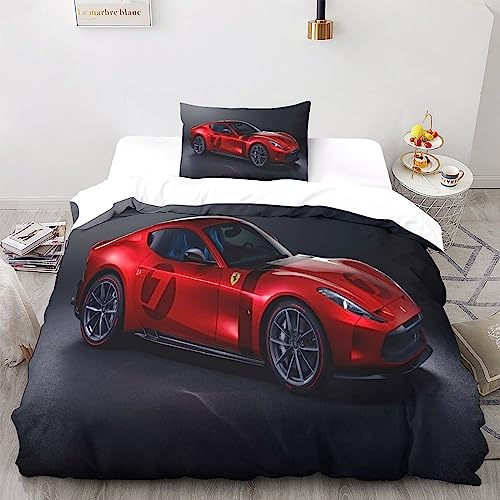 LSORU Ferrari Bettwäsche 3er Set Mit 3D Bettwäsche-Sets Mikrofaser Bettbezüge, Kinder Bettbezug Set Mit Kissenbezug Single（135x200cm） von LSORU