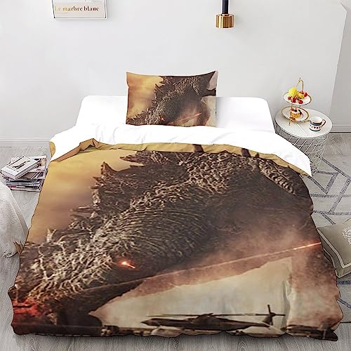 LSORU Godzilla 3D Bettwäsche-Set Weich Mikrofaser Bettwäsche Set,für Unisex,mit Bettbezug Und Kissenbezug Haltbar Atmungsaktive Single（135x200cm） von LSORU